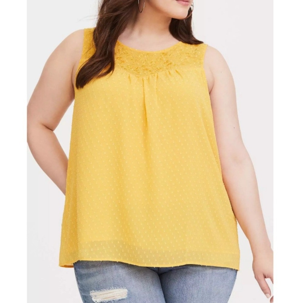 Torrid Yellow Clip Dot Chiffon Tank Top Embroidered Sleeveless Plus Size 4 NWT